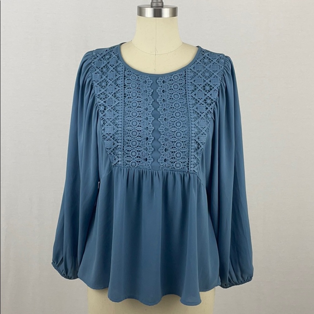 LOFT Blue Lace Detail Blouse